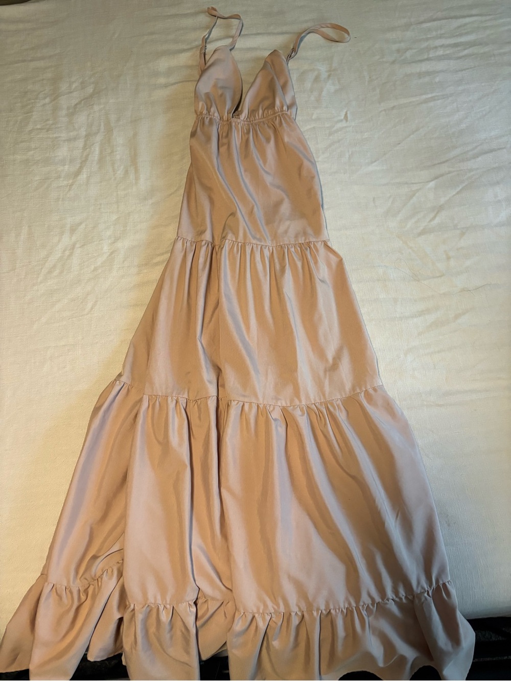PrettyLittleThing Blush Pink Tiered Maxi Dress with Spaghetti Straps